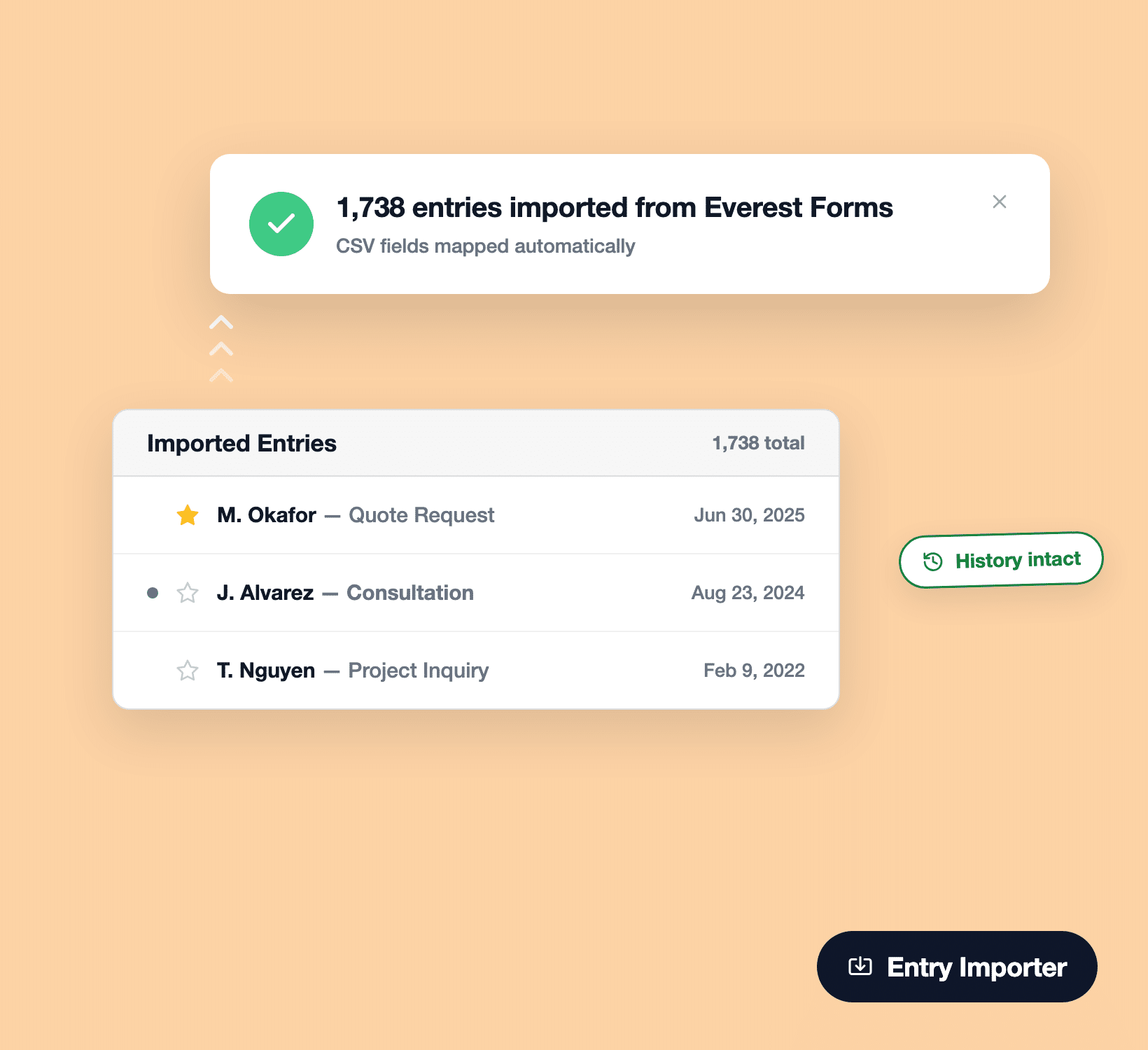 Importando 1738 entradas de una exportación CSV de Everest Forms a WPForms