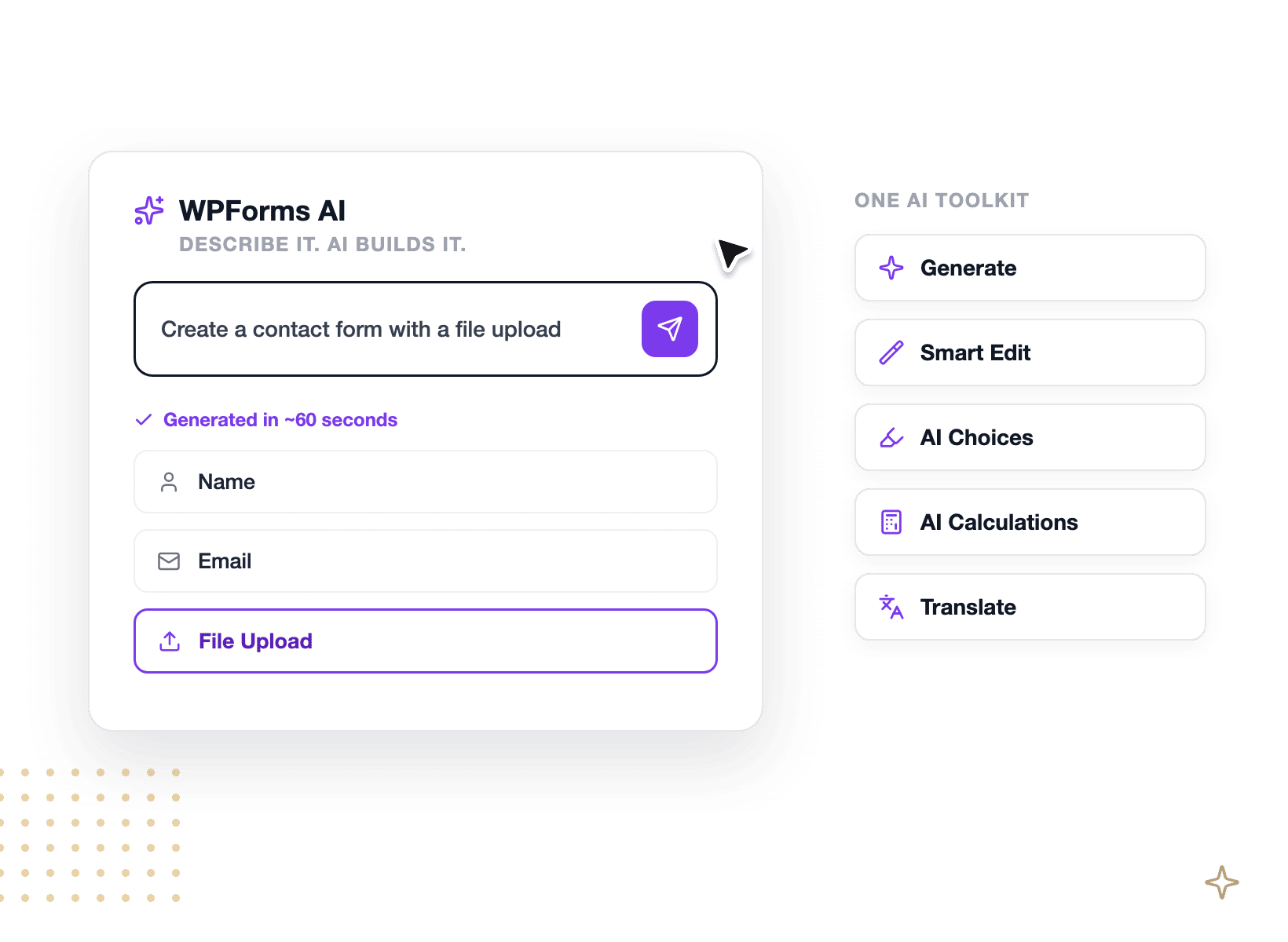 Herramientas de IA de WPForms para generar y editar formularios dentro del panel de WordPress