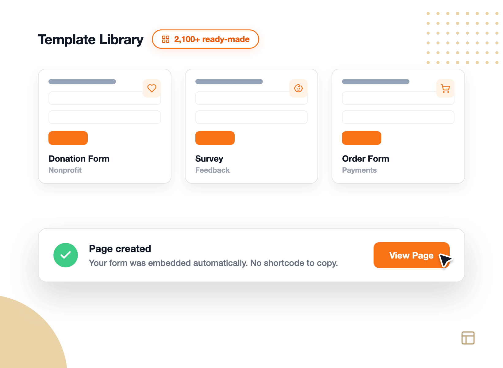 forminator-alternative-tab4-publishing-templates - WPForms Assistente de incorporação do WPForms publicando um formulário e a galeria de mais de 2.100 modelos
