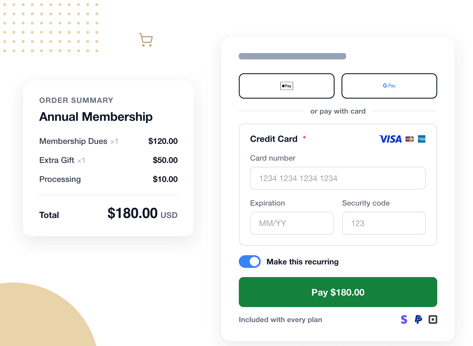 Formulário de pagamento do WPForms com Stripe, Square, PayPal, Apple Pay e Google Pay