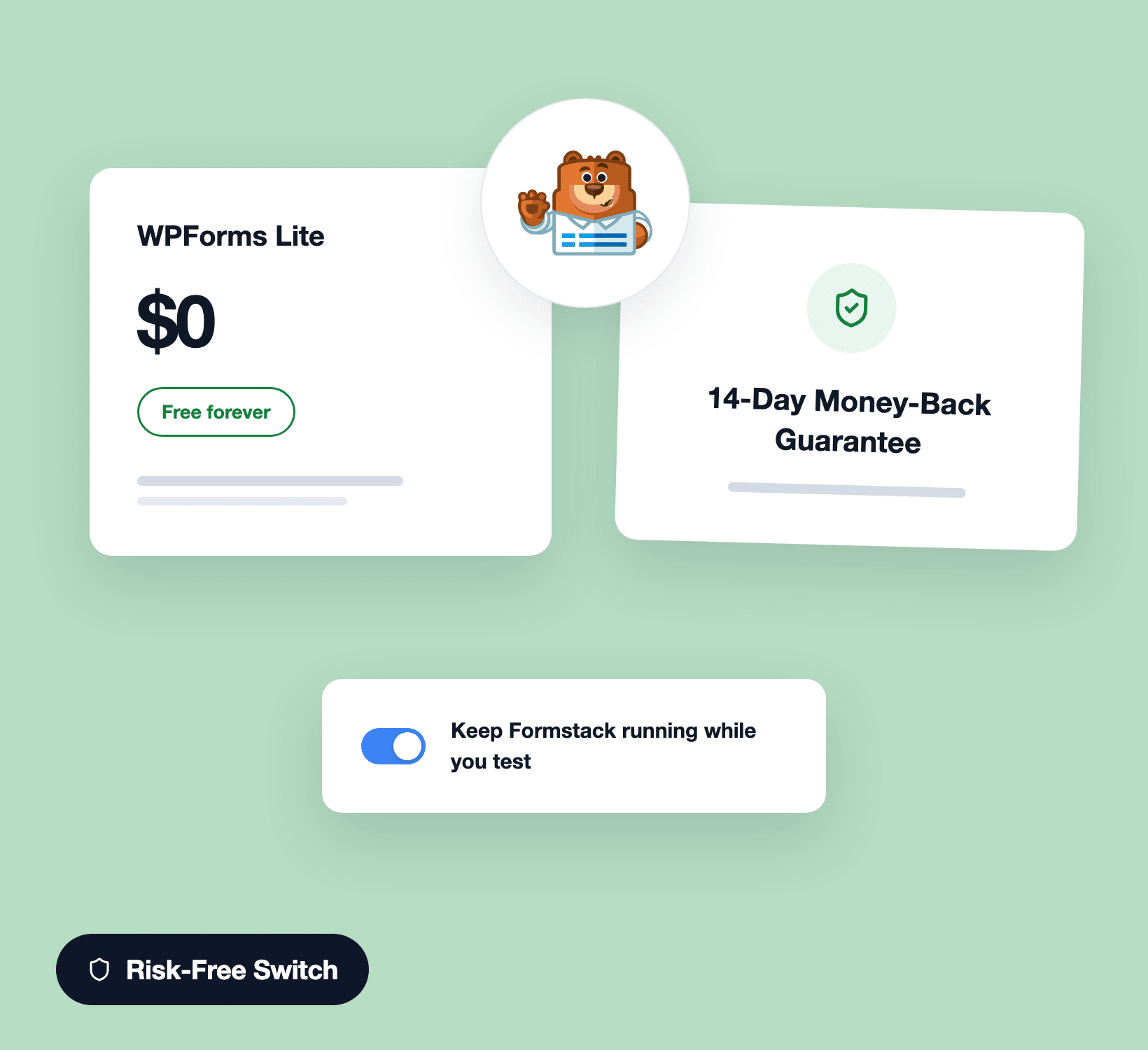 La version gratuite de WPForms, la garantie de 14 jours et les avis 4,8 étoiles rendent le changement sans risque