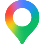 Icono de chincheta de arcoíris colorido sobre un fondo negro, degradado de rojo a morado en la parte superior a verde en la parte inferior, agujero circular en el centro.