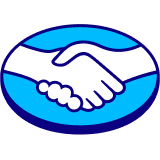 Handshake icon inside a blue oval representing partnership or collaboration.