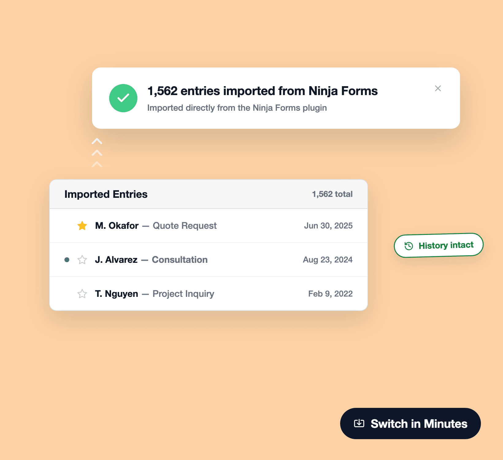 Importazione di 1.562 voci di Ninja Forms in WPForms con mappatura intelligente dei campi