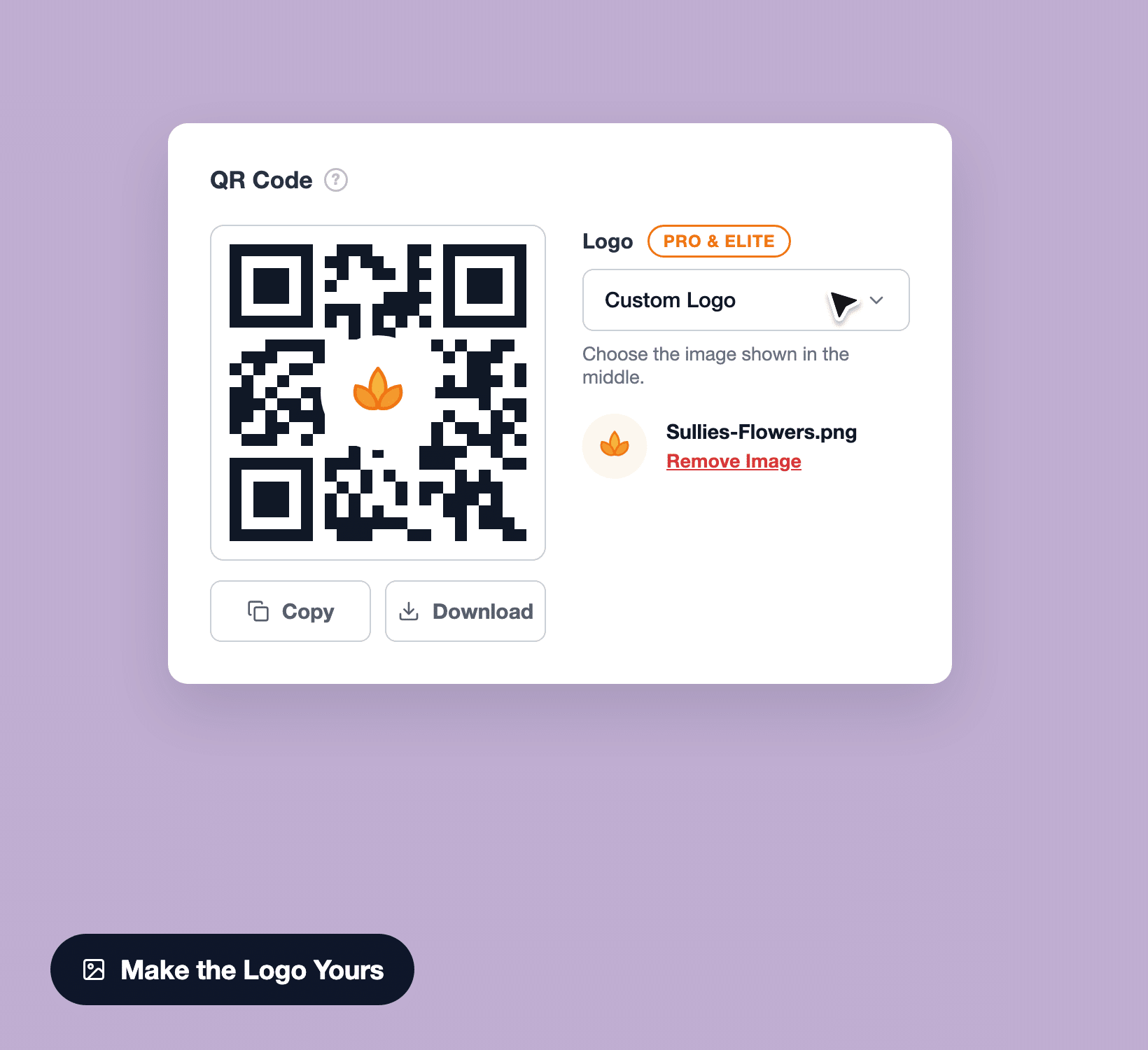 QR code generator with logo in the middle showing a custom brand logo option