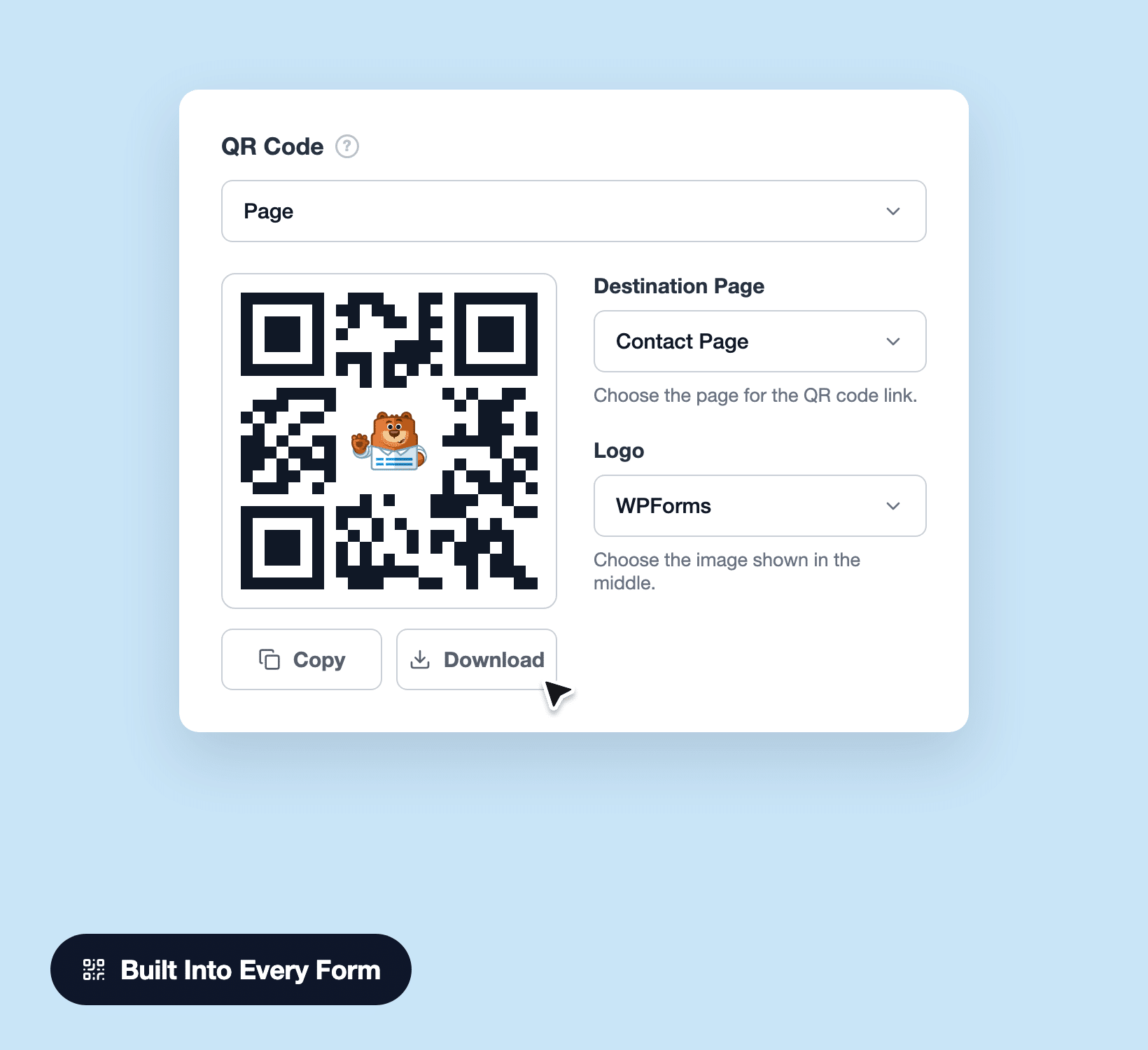 WordPress QR code form plugin generating a scannable code in Form Settings