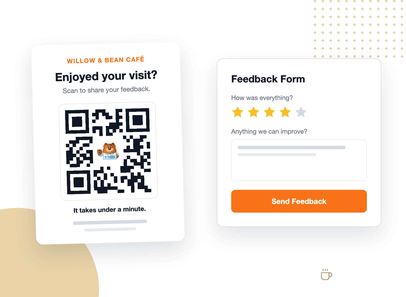 Small business QR code on a counter card opening a WordPress lead form