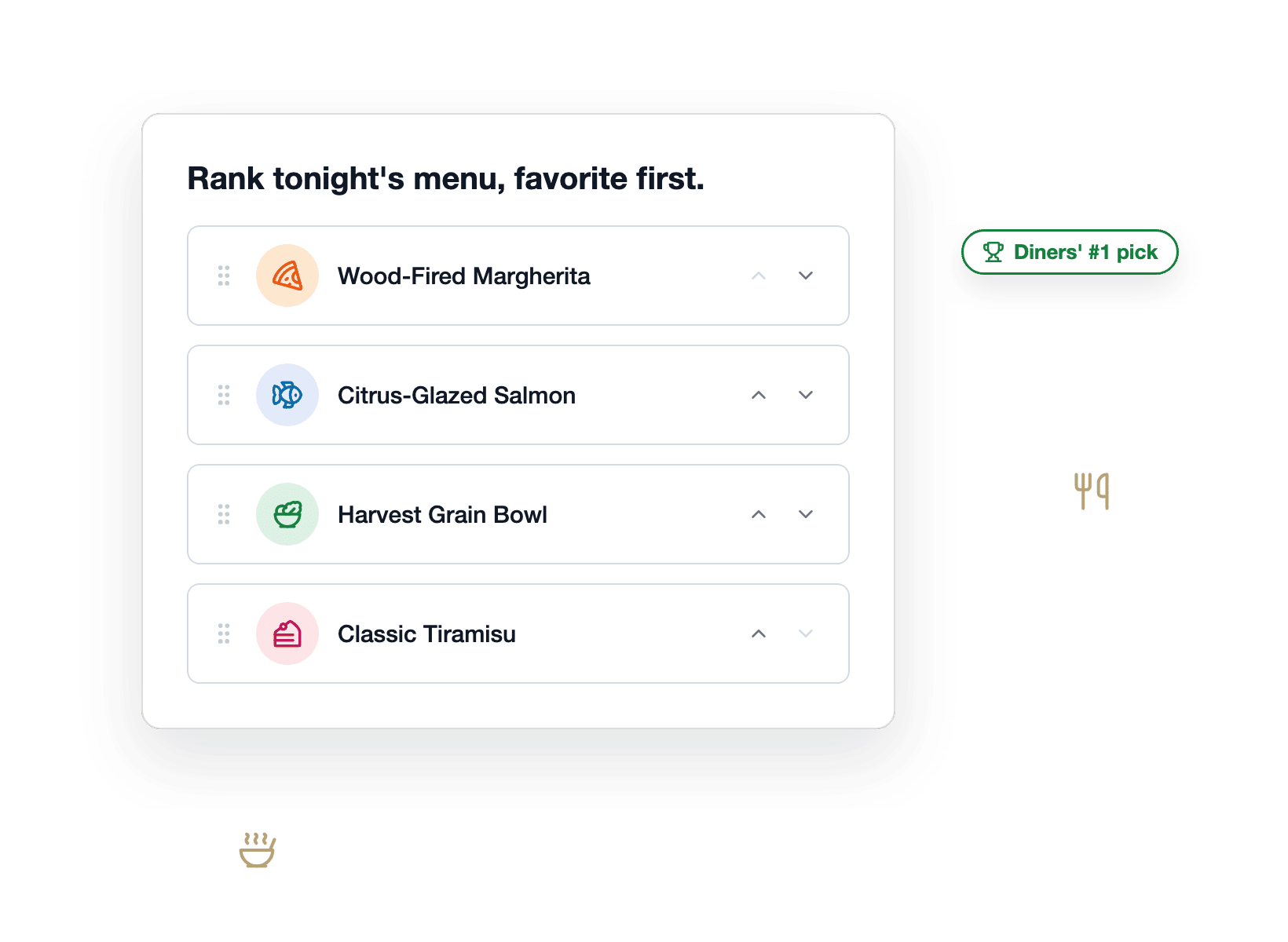 wpforms-ranking-field-restaurant-menu-ranking - WPForms Clientes de pequenas empresas classificando itens do menu por preferência em um formulário de feedback do WordPress