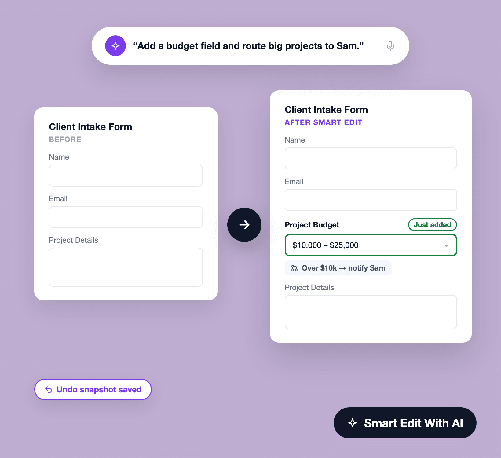 WPForms Smart Edit adicionando um campo a um formulário de entrada a partir de um prompt em linguagem natural