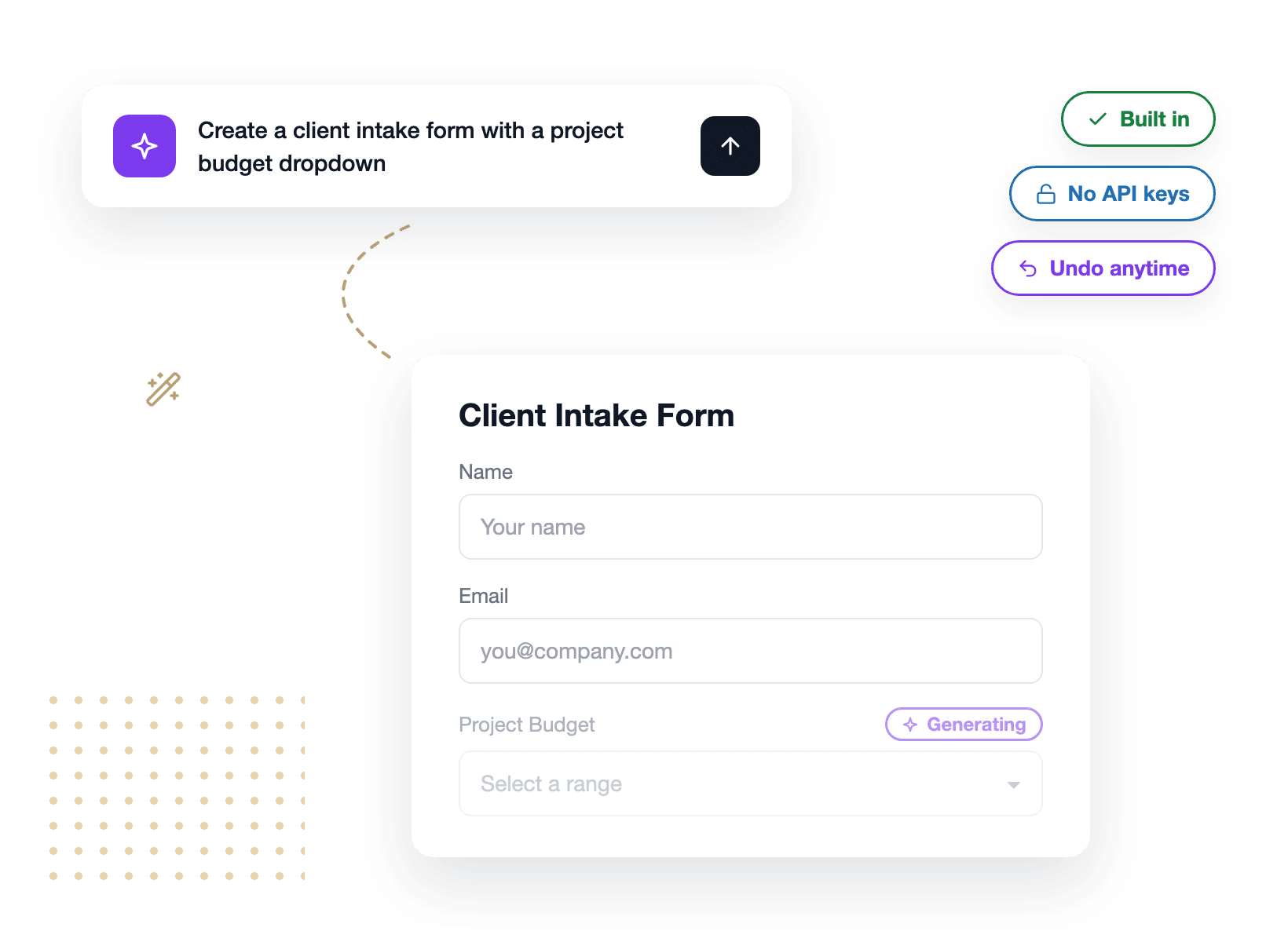 WPForms IA gerando um formulário de captação de clientes a partir de um prompt sem chaves de API