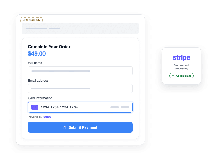 Formulário de pagamento WPForms construído com o módulo Divi - WPForms Formulário de pagamento Divi construído e editado com o módulo WPForms