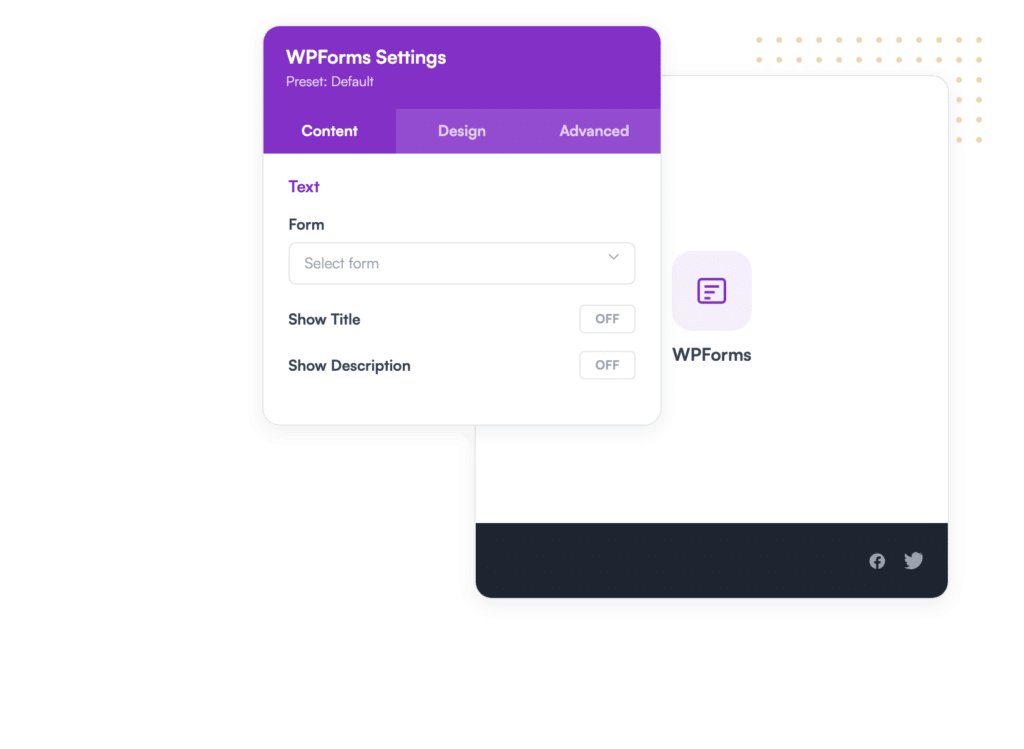 Definições do módulo WPForms Divi com opções de título e descrição