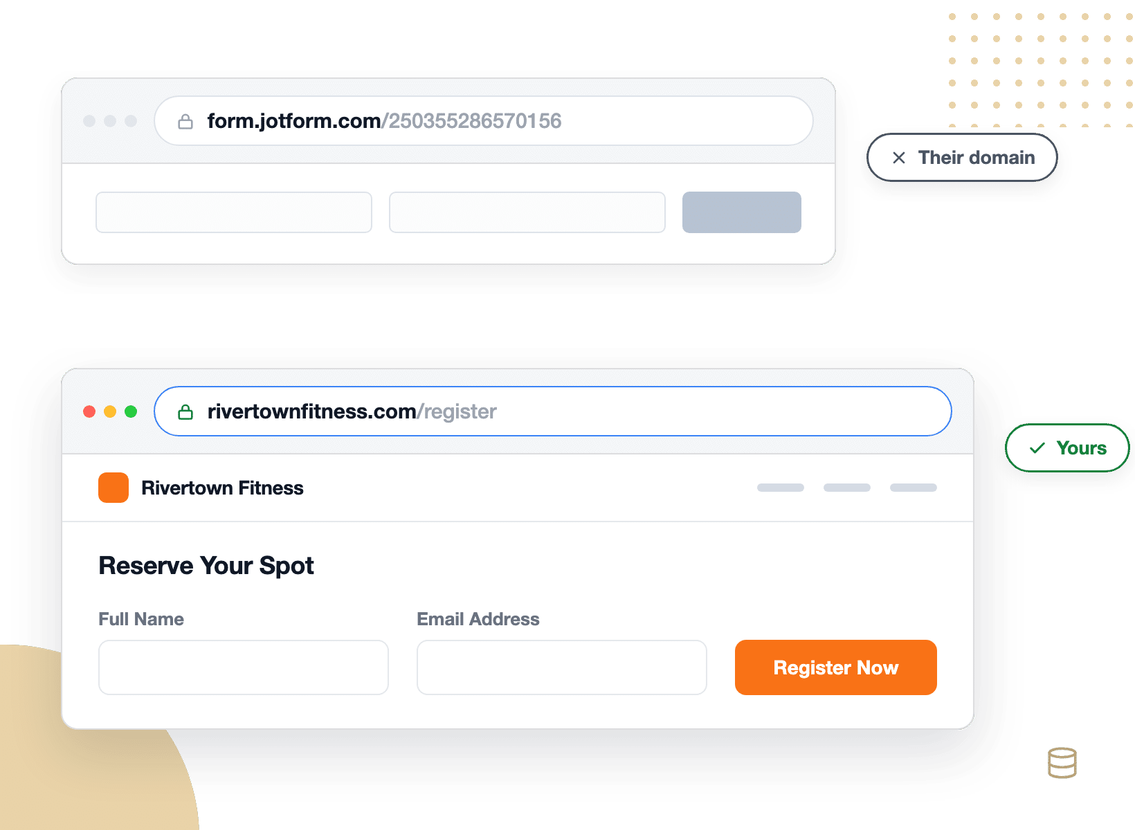 A WPForms form on your own domain next to a third-party hosted form URL