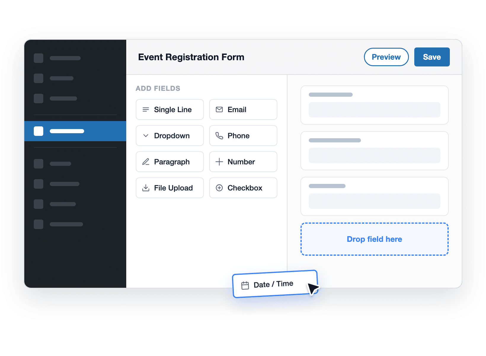 The WPForms drag and drop builder inside the WordPress dashboard