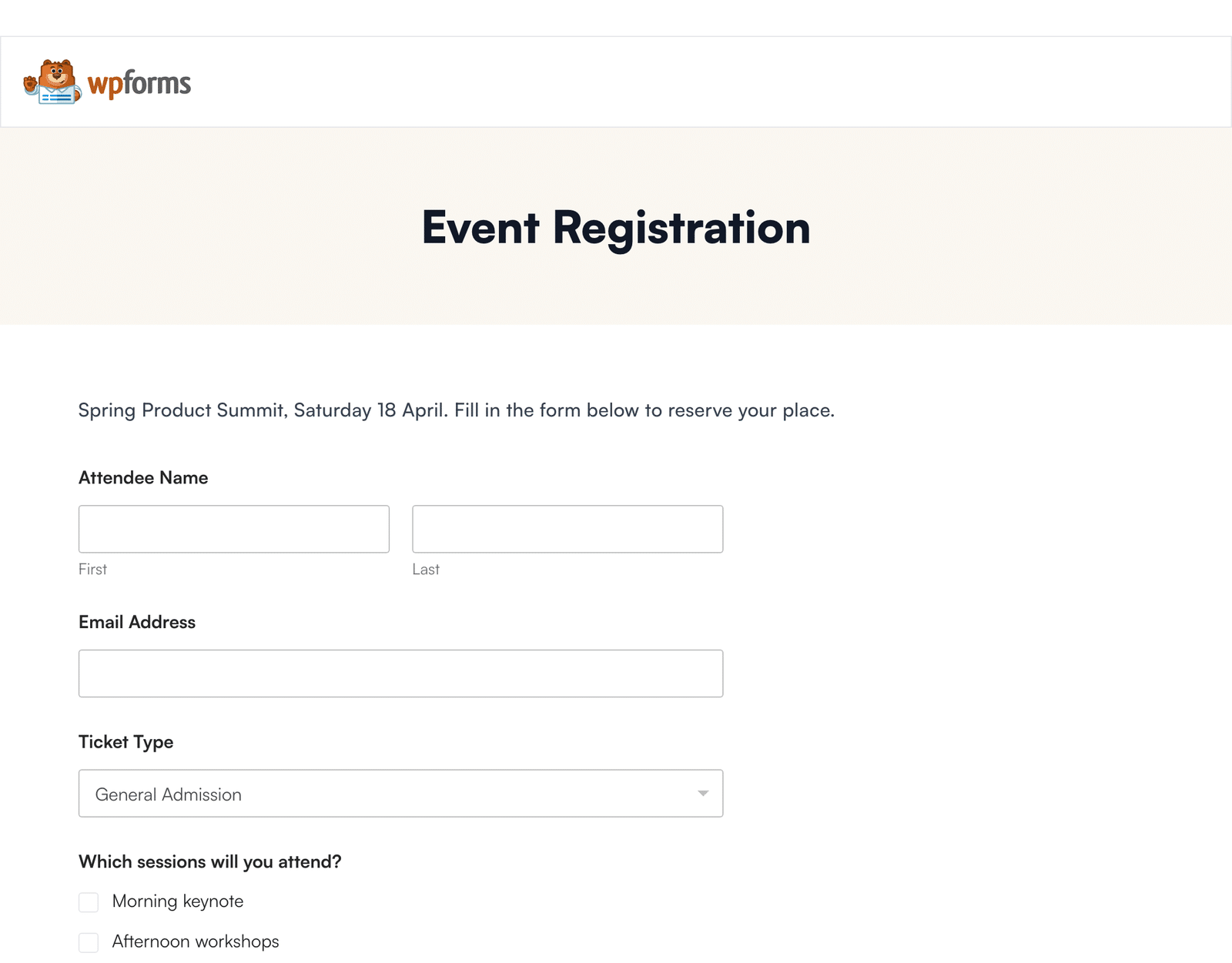 The published registration page exactly as someone sees it after scanning the code.