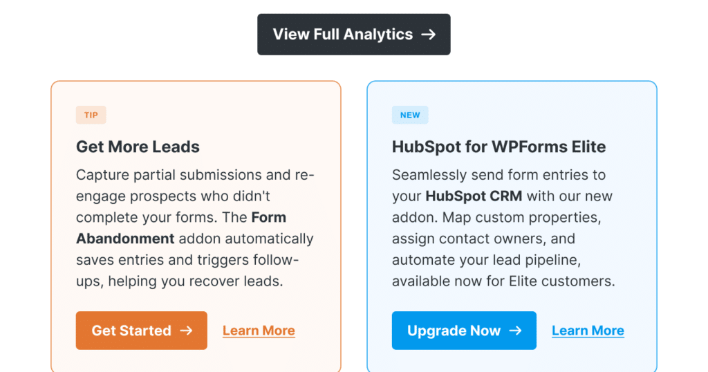 Accedi direttamente all'analisi completa in WPForms