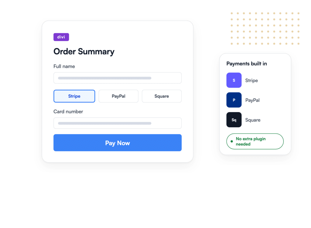 Formulário de pagamento construído com WPForms e publicado dentro de um layout Divi