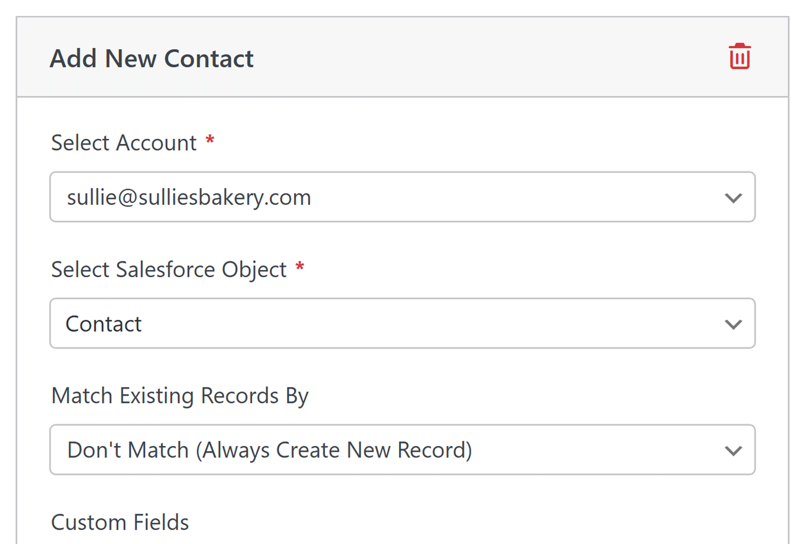 Establecer el objeto de Salesforce como Contacto para una nueva conexión en el constructor de formularios