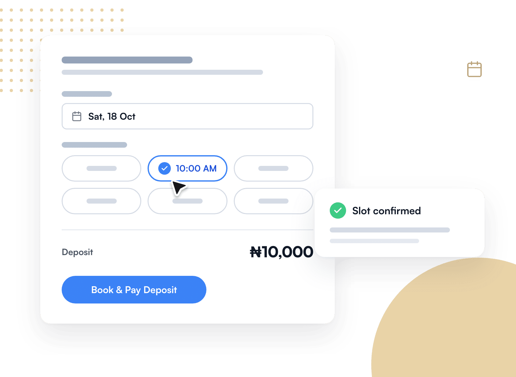 Booking form taking a ₦10,000 deposit