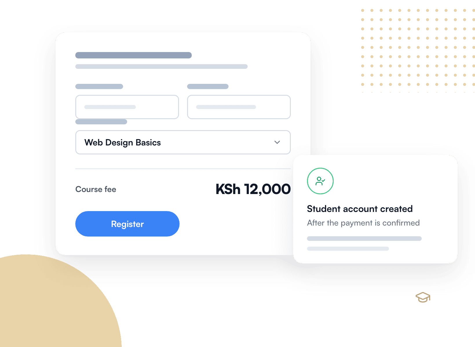 Course registration form with a KSh 12,000 fee